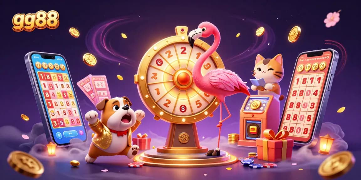 Engage with gg88's dynamic lottery scene featuring characters alongside exciting game elements.