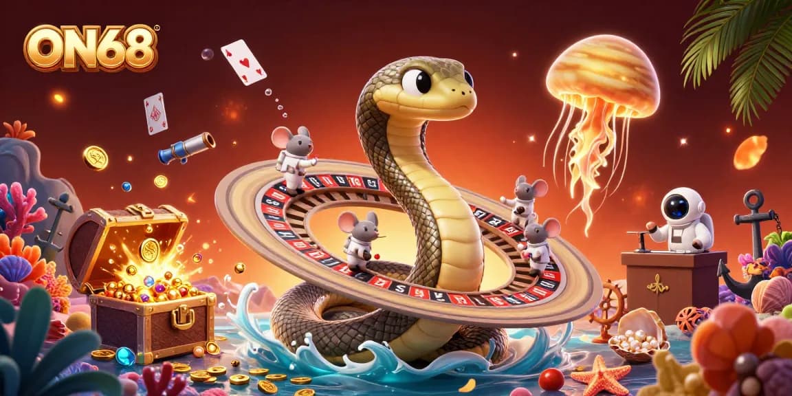 Experience thrilling bets at ON68 with a vibrant 3D scene of cosmic gambling fun.