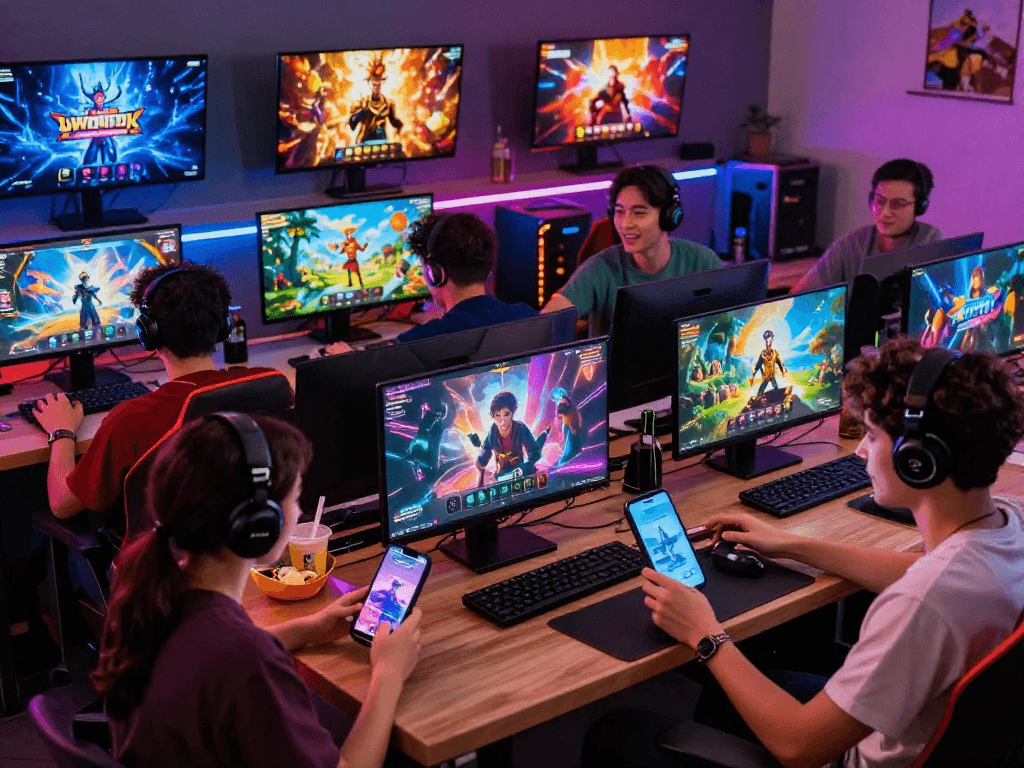 Players enjoying engaging online porn games across devices in a dynamic gaming space.