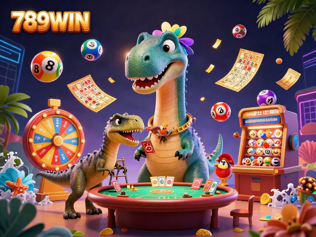 Engage with exciting lottery action featuring 789WIN's dynamic characters in a vibrant casino scene.