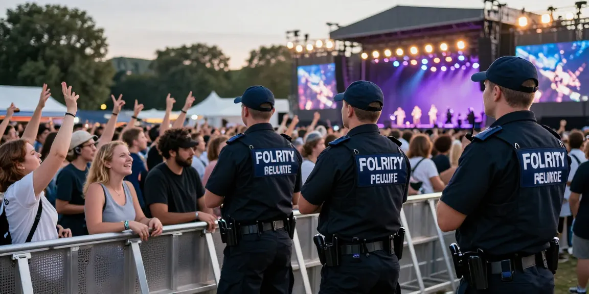 Event security professionals ensuring safety at a lively concert, trusted local service.