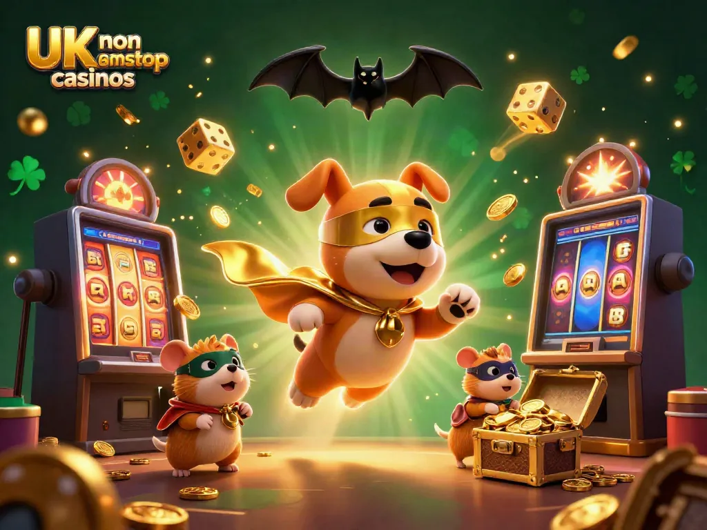 Experience the excitement of UK non gamstop casinos with vibrant characters and casino elements.