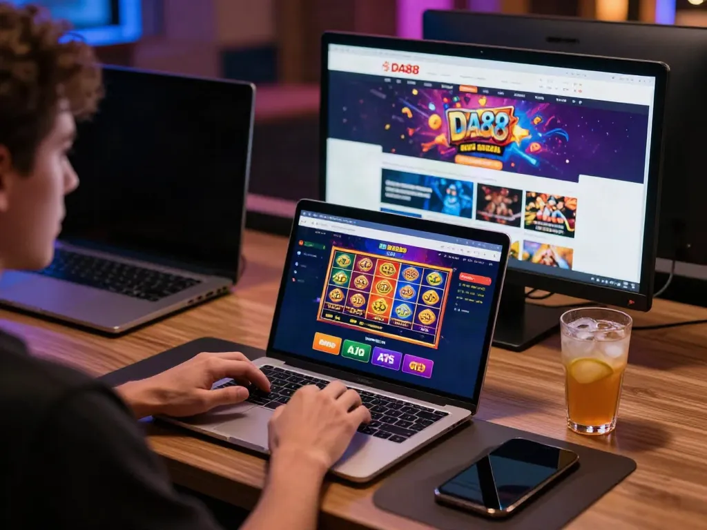 Engaging user on DA88 gambling platform with colorful game graphics.