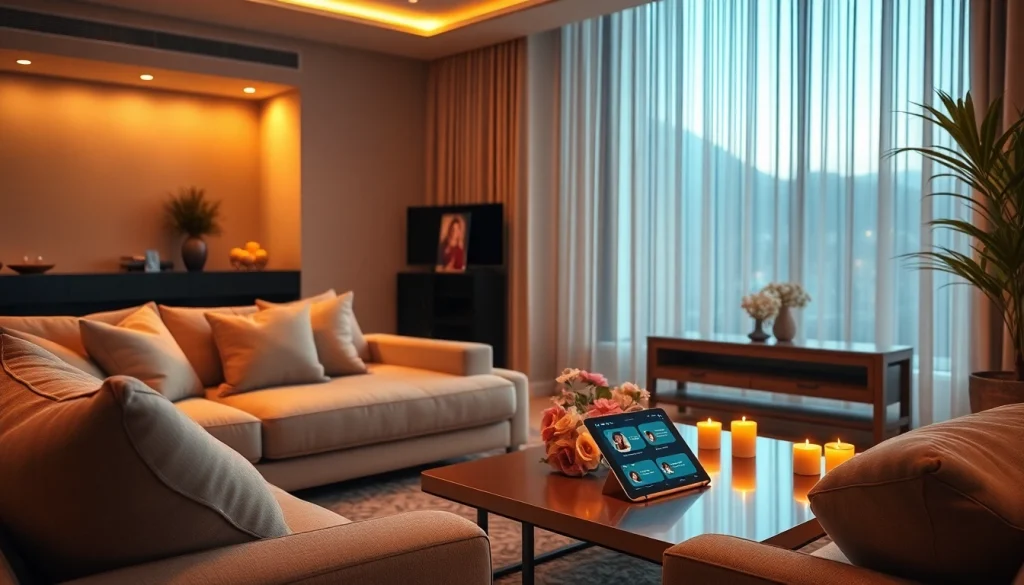 Intimate living room designed for exploring sex ai chats with cozy ambiance.