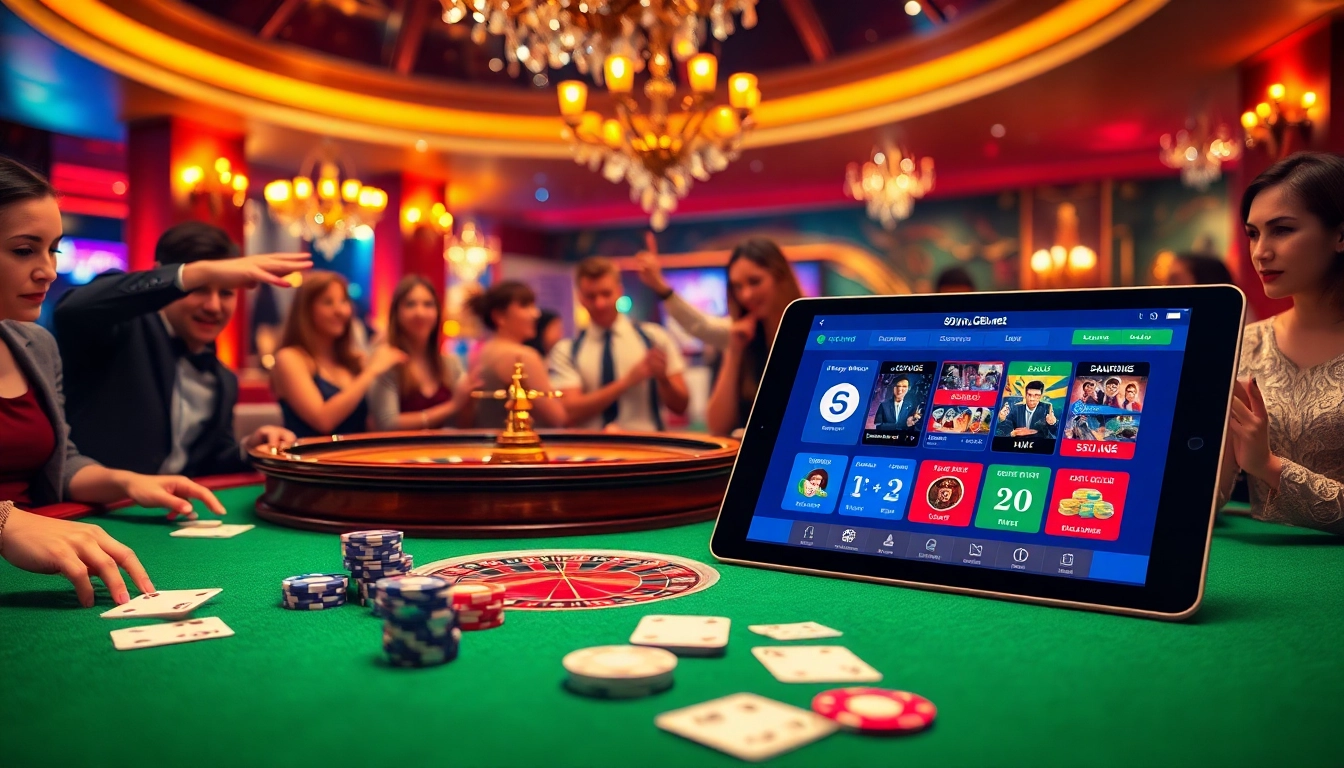 Excited players at a casino roulette table and an online gambling interface featuring 69vn.gb.net.