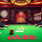 Experience thrilling bets at the luxurious uk88 casino, featuring vibrant poker tables and slot machines.