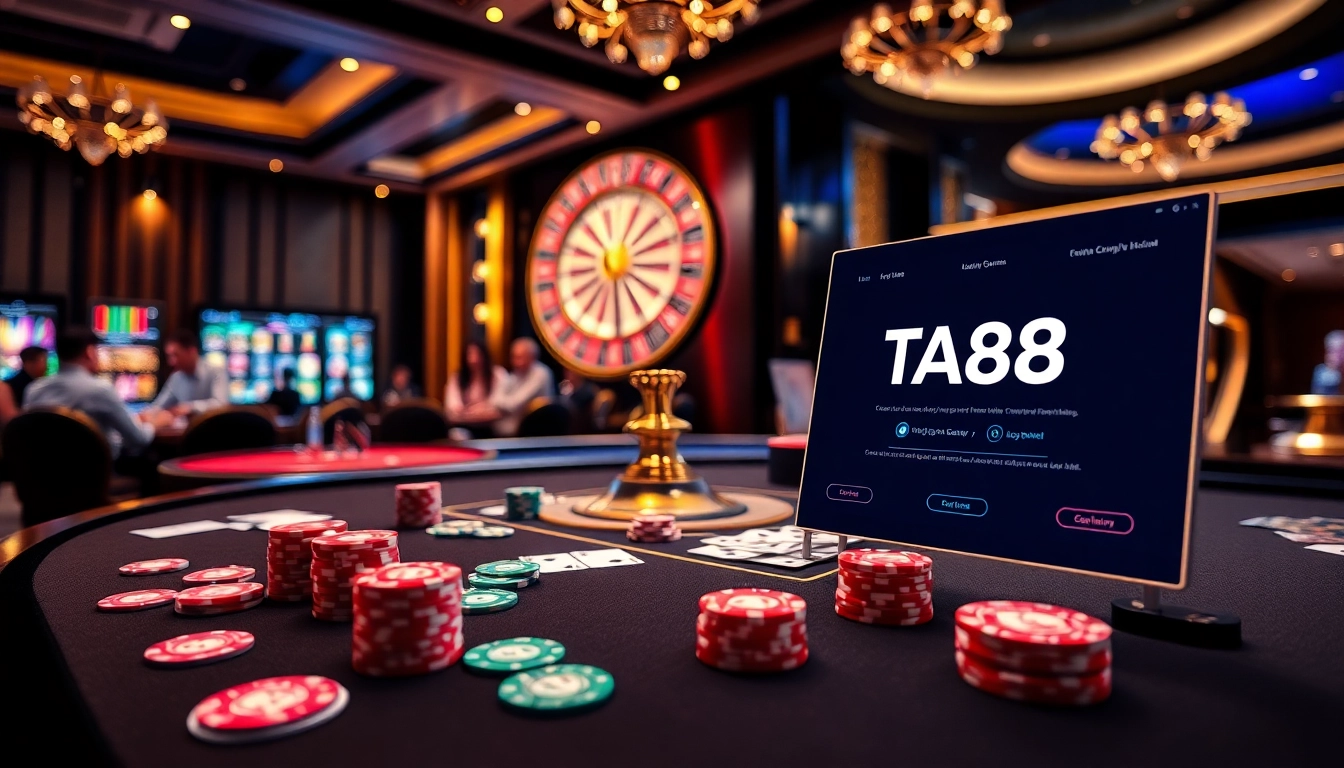 Engage in exhilarating gaming at TA88 casino with thrilling chips and vibrant cards.