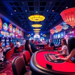 Exciting casino atmosphere at winvn88.live featuring lively gaming tables and colorful slot machines.