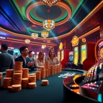 WinVN players engaging in thrilling casino gaming with vibrant slots and a roulette wheel.