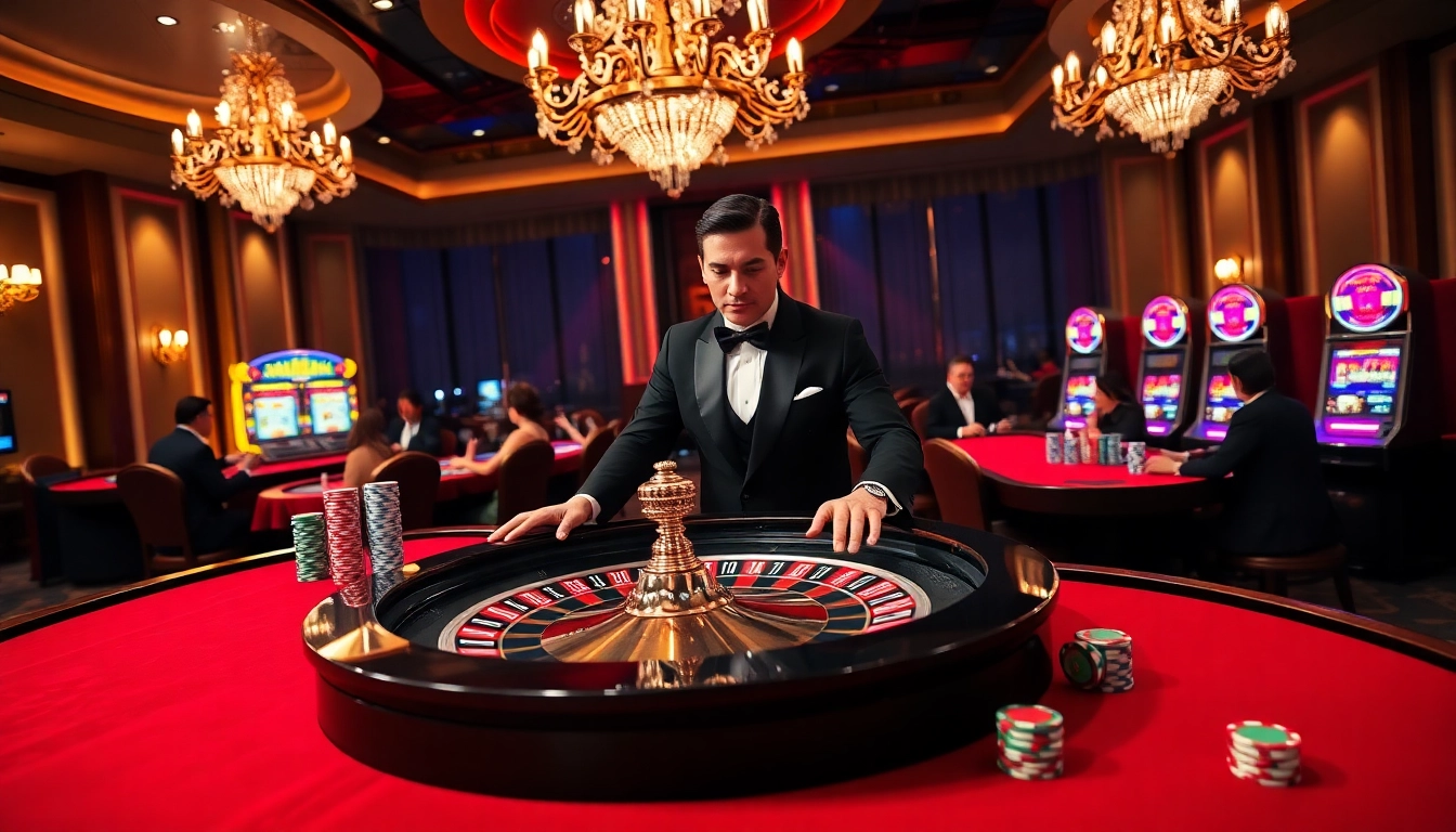 Engage with the thrilling MB66 đăng nhập experience at a vibrant casino roulette table, showcasing excitement and strategy.