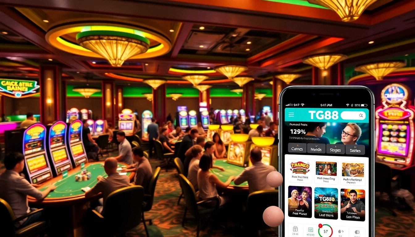 Experience the excitement of gaming with the TG88 app on a vibrant casino floor.