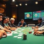 sv388 players engaging in an exciting cockfighting betting game at a vibrant casino table