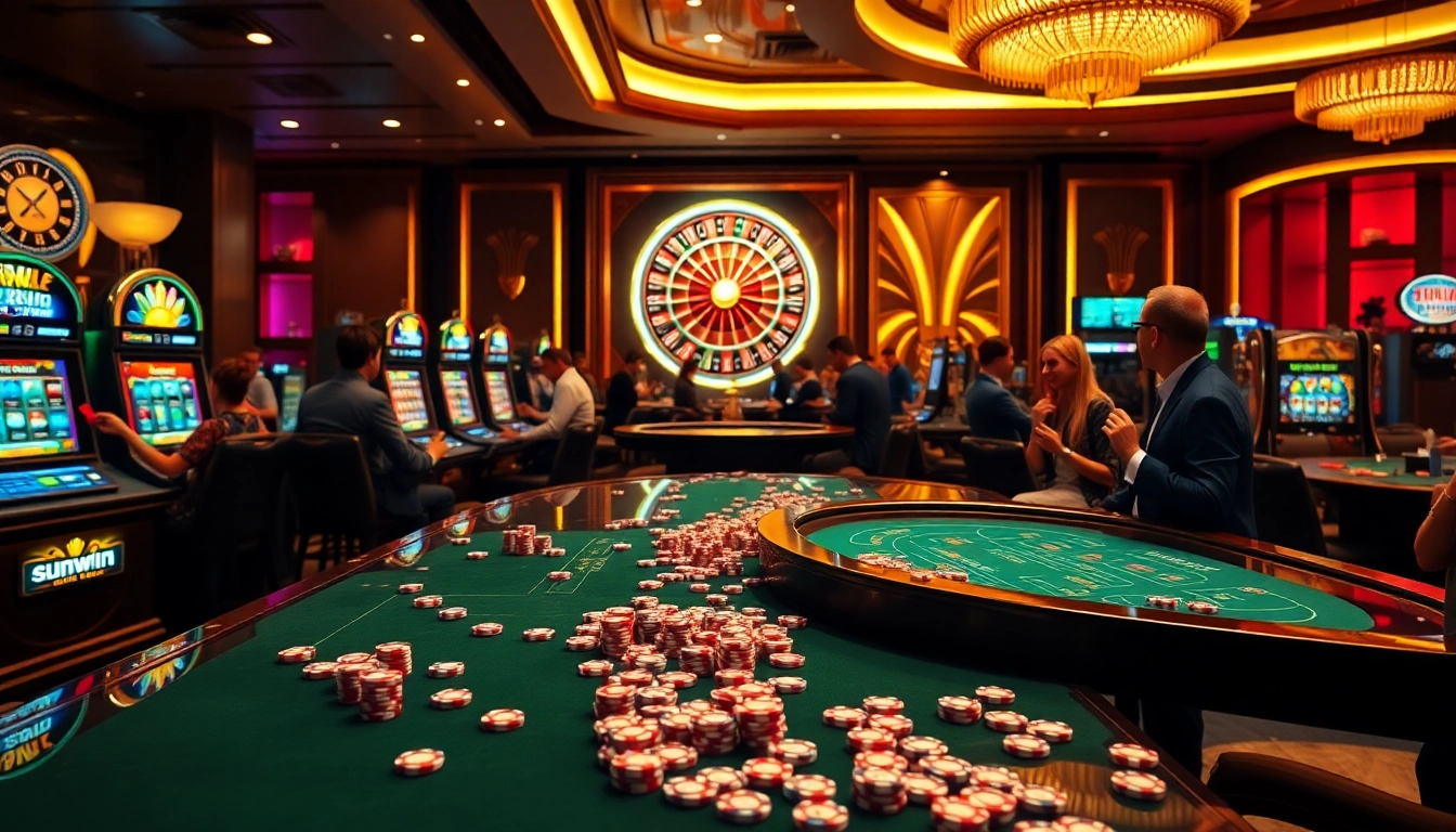 Experience thrilling gameplay at Sunwin with engaging casino tables and colorful poker chips.
