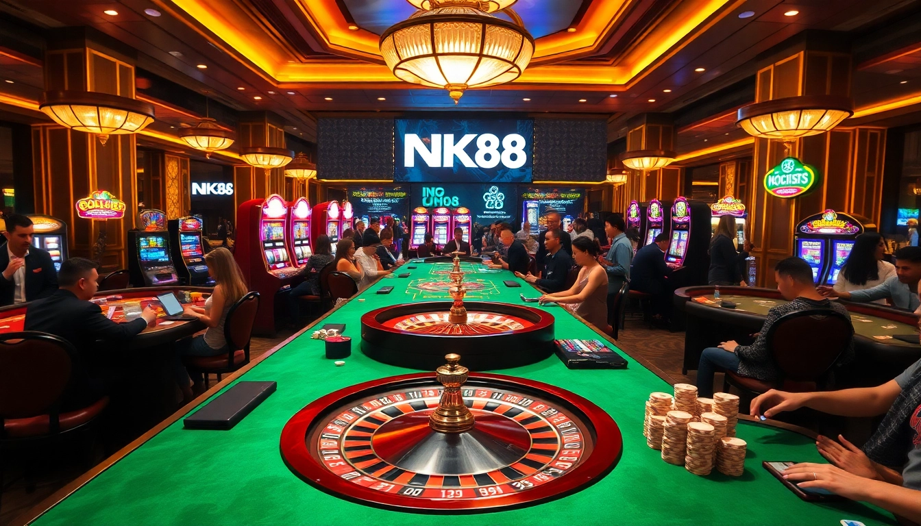 Players enjoying a luxurious gaming experience at NK88 casino with vibrant tables and exciting games.