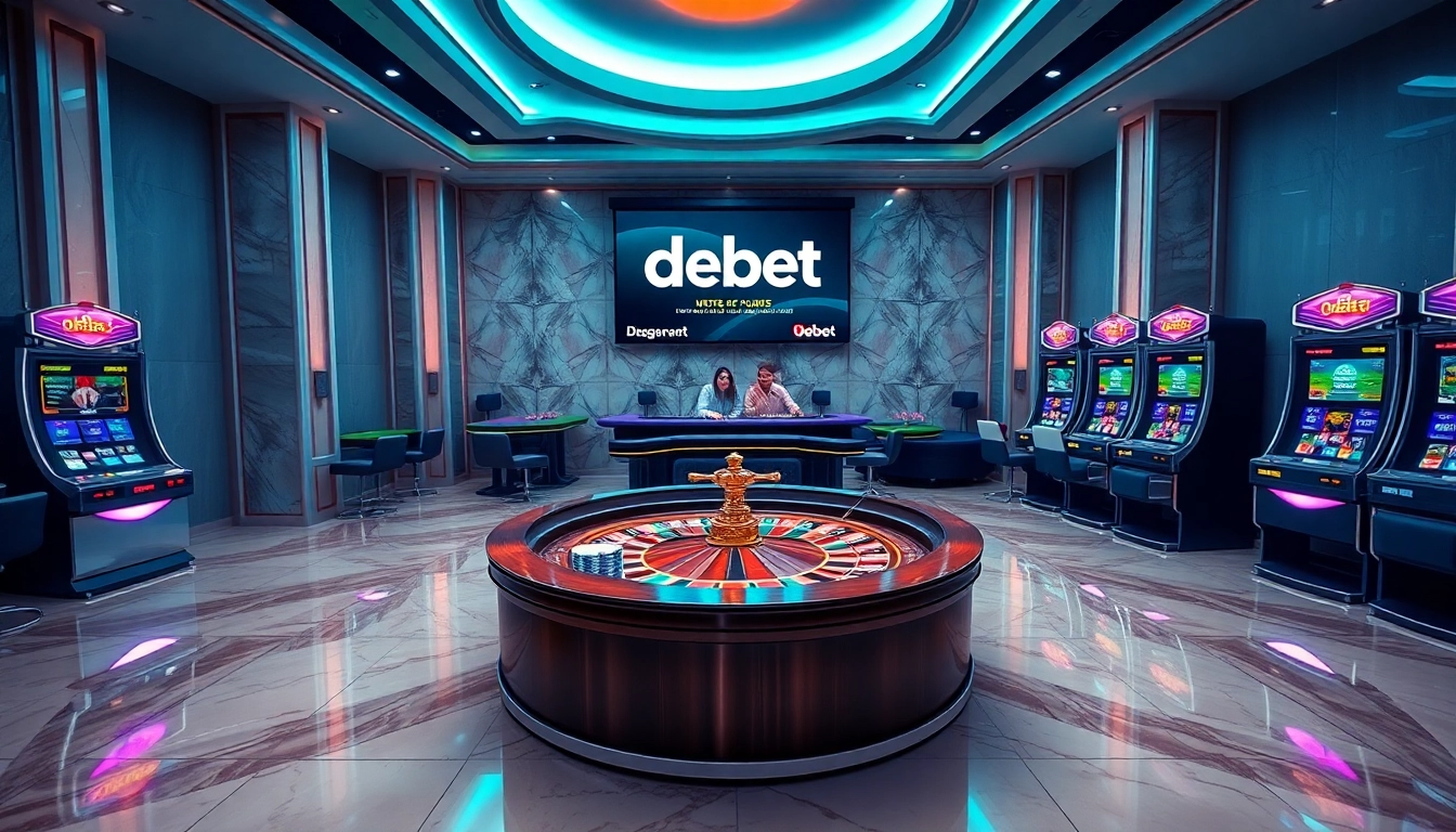 Engage in thrilling gaming at debet's luxurious casino tables and vibrant roulette wheel.