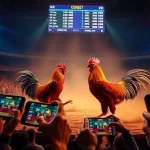 Live cockfighting showdown on sv368win.live with vibrant arena lights and enthusiastic spectators.