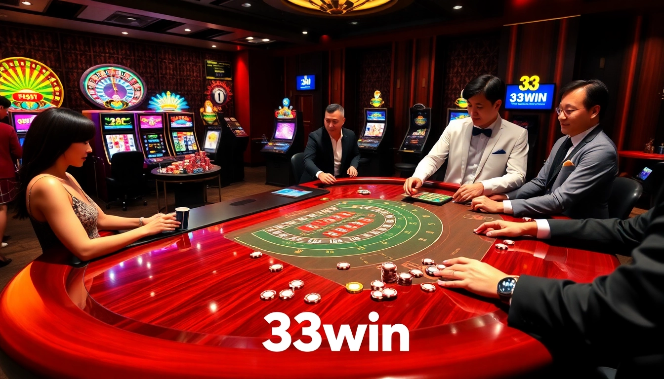 Exciting online gambling action at 33win with vibrant tables and players engaged in blackjack.